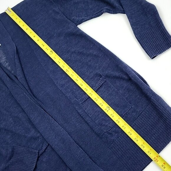 Hudson North Women's Knit Linen Blend Navy Long Open Front Cardigan Pockets Sz M - Picture 8 of 9